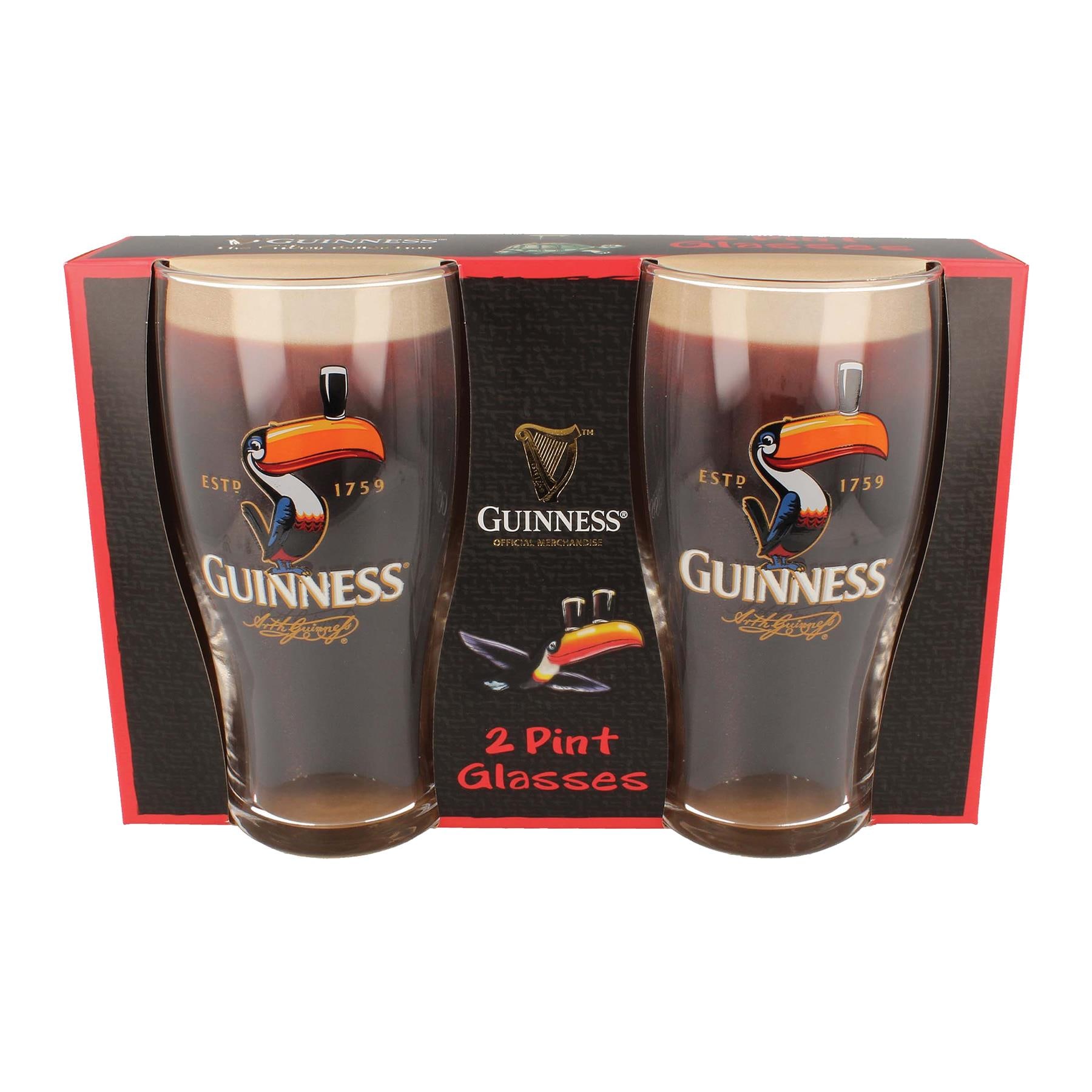 Guinness Toucan Pint Glass Set - 2 Piece Large Reusable Glass Craft Beer Drinking Tulip Lager Ale Pub Kitchen Tumbler Cups Set