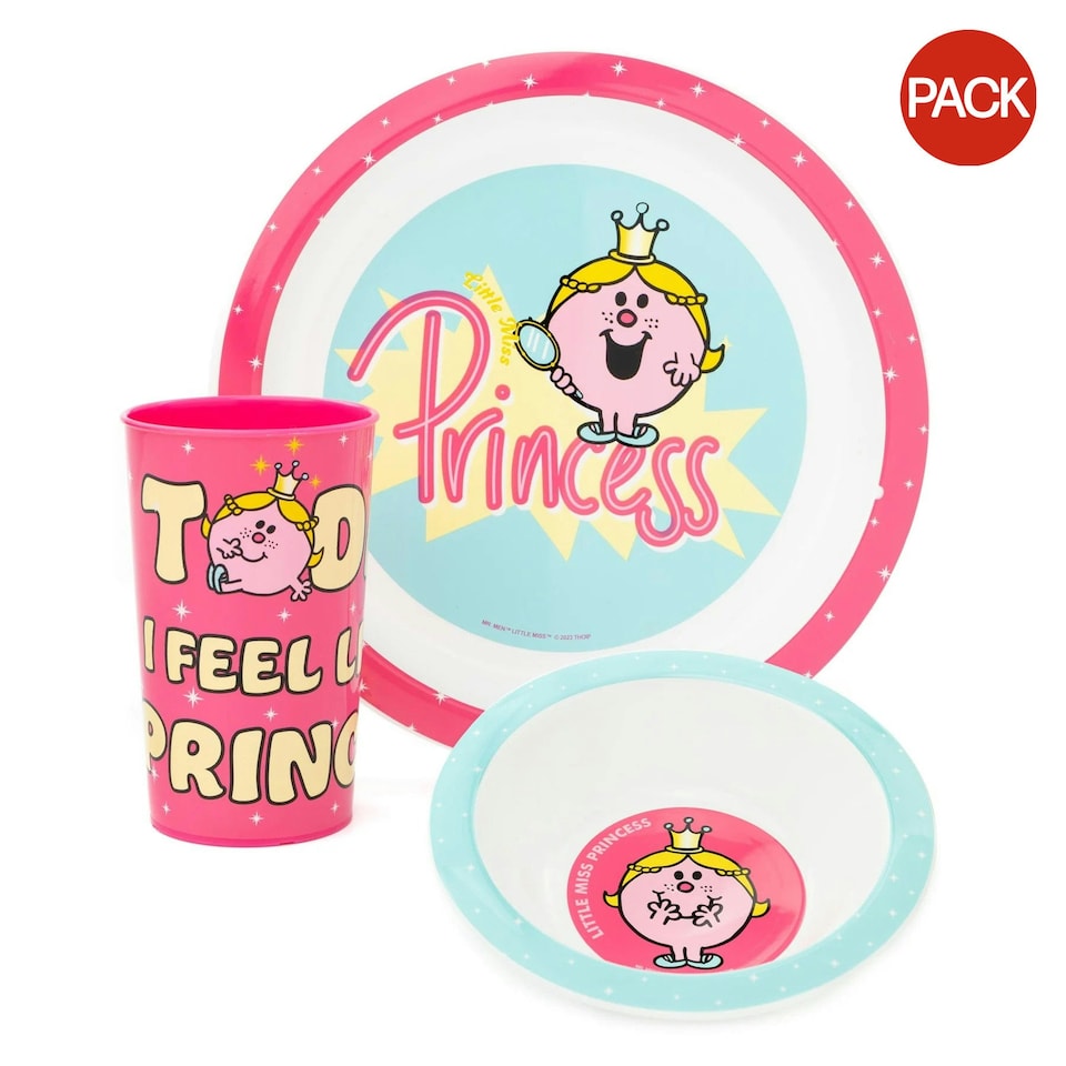 image 1 of Mr Men Little Miss Princess Tableware Set (Pack of 5) - Pink/Blue/White - One Size