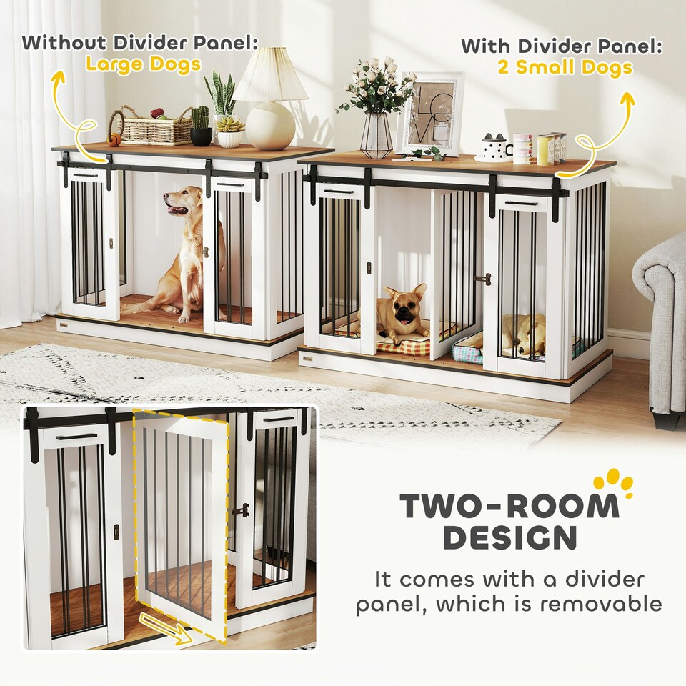 image 1 of PawHut Dog Crate Furniture for Large Dogs, Double Dog Cage for Small Dogs, White
