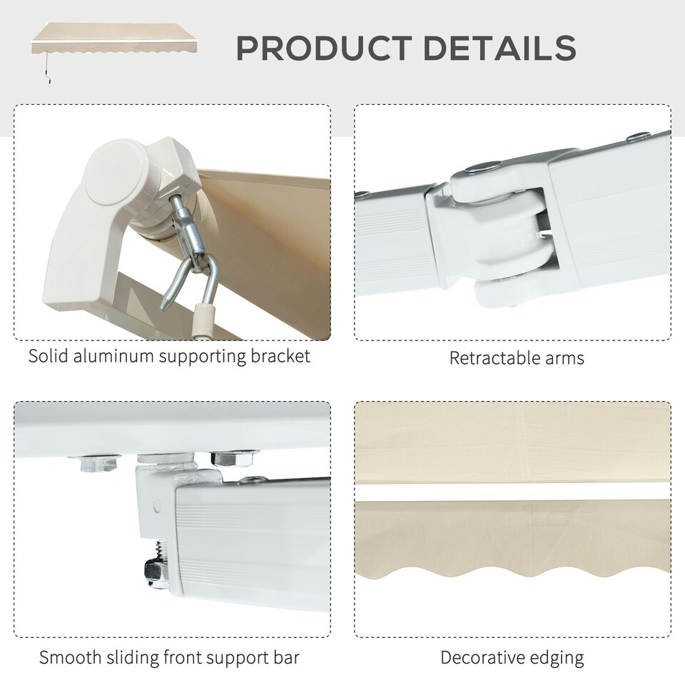 image 1 of Outsunny 3.5x2.5m Manual Awning Window Door Sun Weather Shade w/ Handle Beige