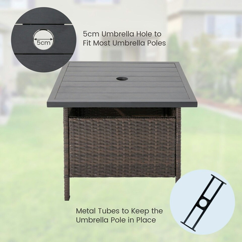 image 1 of COSTWAY Rattan Umbrella Side Table Outdoor Garden Table Brown