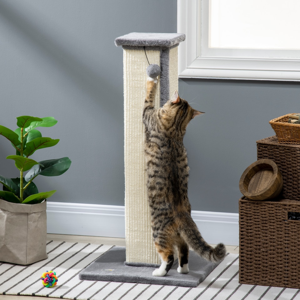 image 1 of PawHut Cat Scratching Post with Vertical Sisal Rope Ball Plush, 81cm