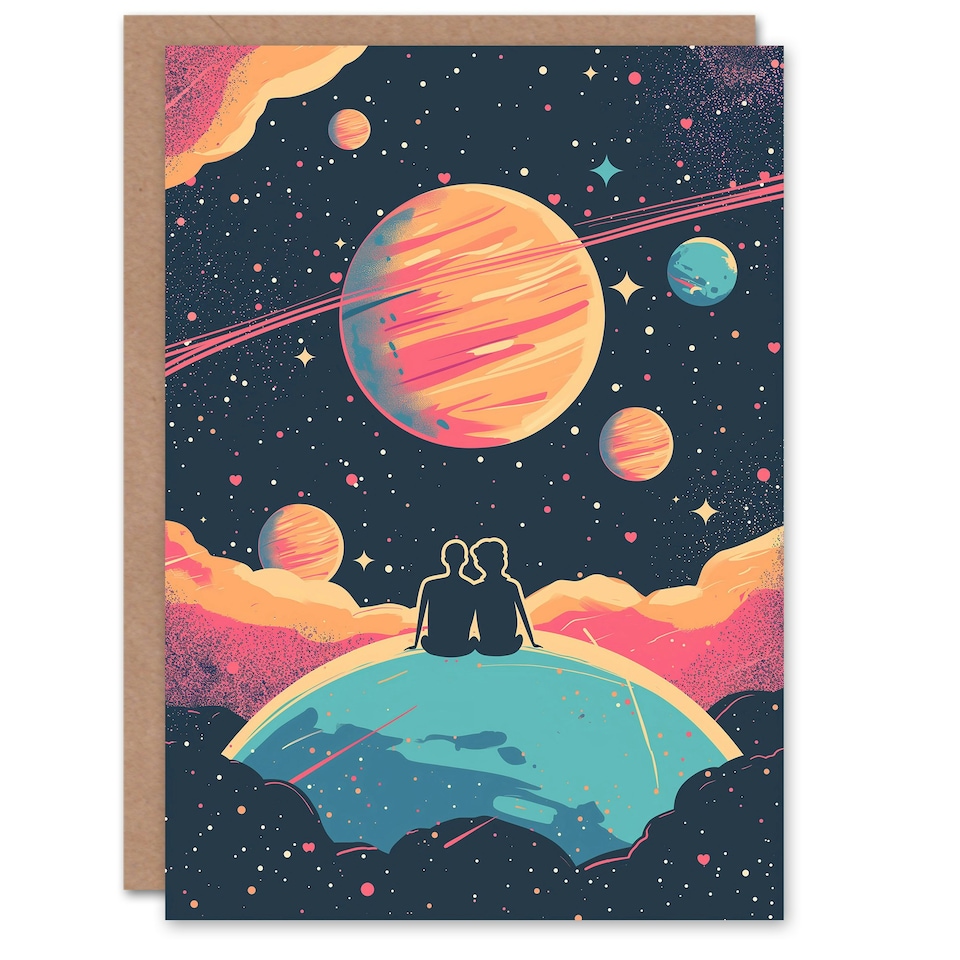 image 1 of You Are My World Space Sunset Universe Anniversary Valentines Day Card