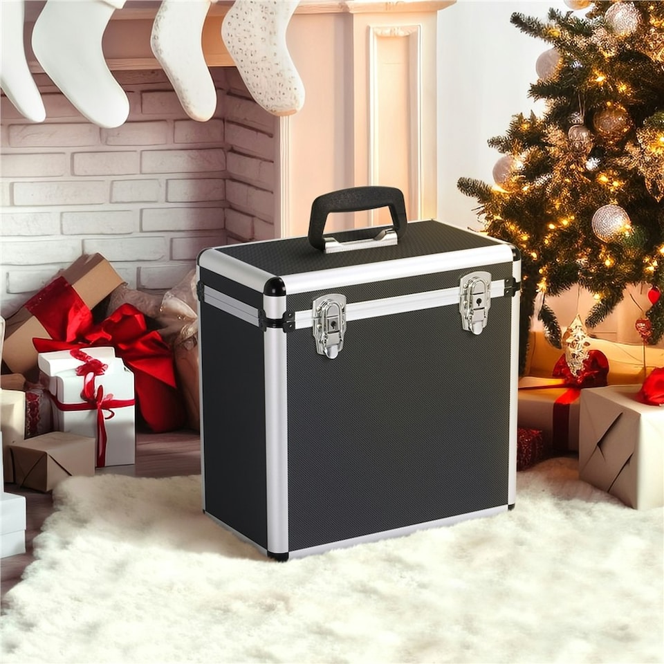 image 1 of Yaheetech Vinyl Storage Case with Lockable Latches Black Black