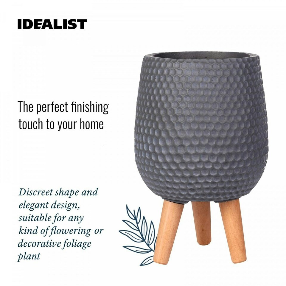 image 1 of Honeycomb Style Dark Grey Planter with Legs, Round Indoor Plant Pot Stand for Indoor Plants by Idealist Lite D21 H34 cm, 6L