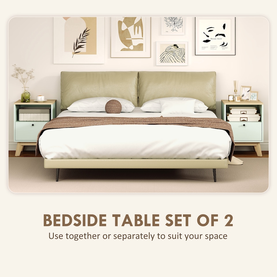 image 1 of HOMCOM Modern Nightstand Set of 2, Bedside Table with Drawer and Open Shelf