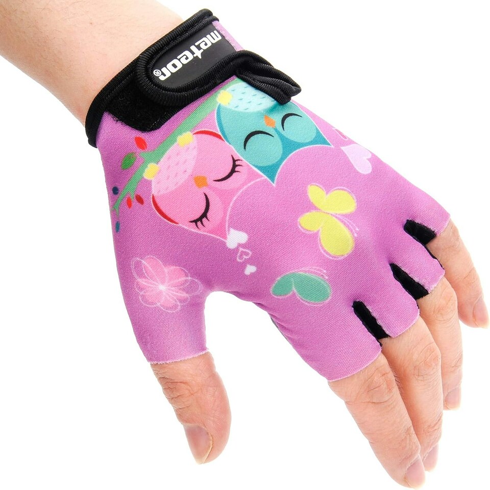 image 1 of Meteor Kids Bike Gloves – Breathable, Non-Slip, Padded for Comfort & Safety Pink | Owl | JR M