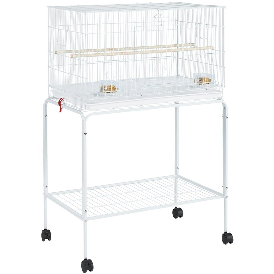 image 1 of Yaheetech 118.5 cm Flight Cage with Rolling Stand and Slide-out Tray White