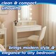 image 2 of Harbour Housewares Wooden Dressing Table with LED Lights - White White