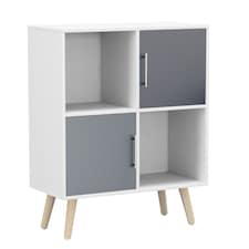 White 4-Cube Storage Unit with 2 Metal Handle Doors and Legs | Grey | Grey & Pine | 1