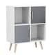image 1 of White 4-Cube Storage Unit with 2 Metal Handle Doors and Legs | Grey | Grey & Pine | 1