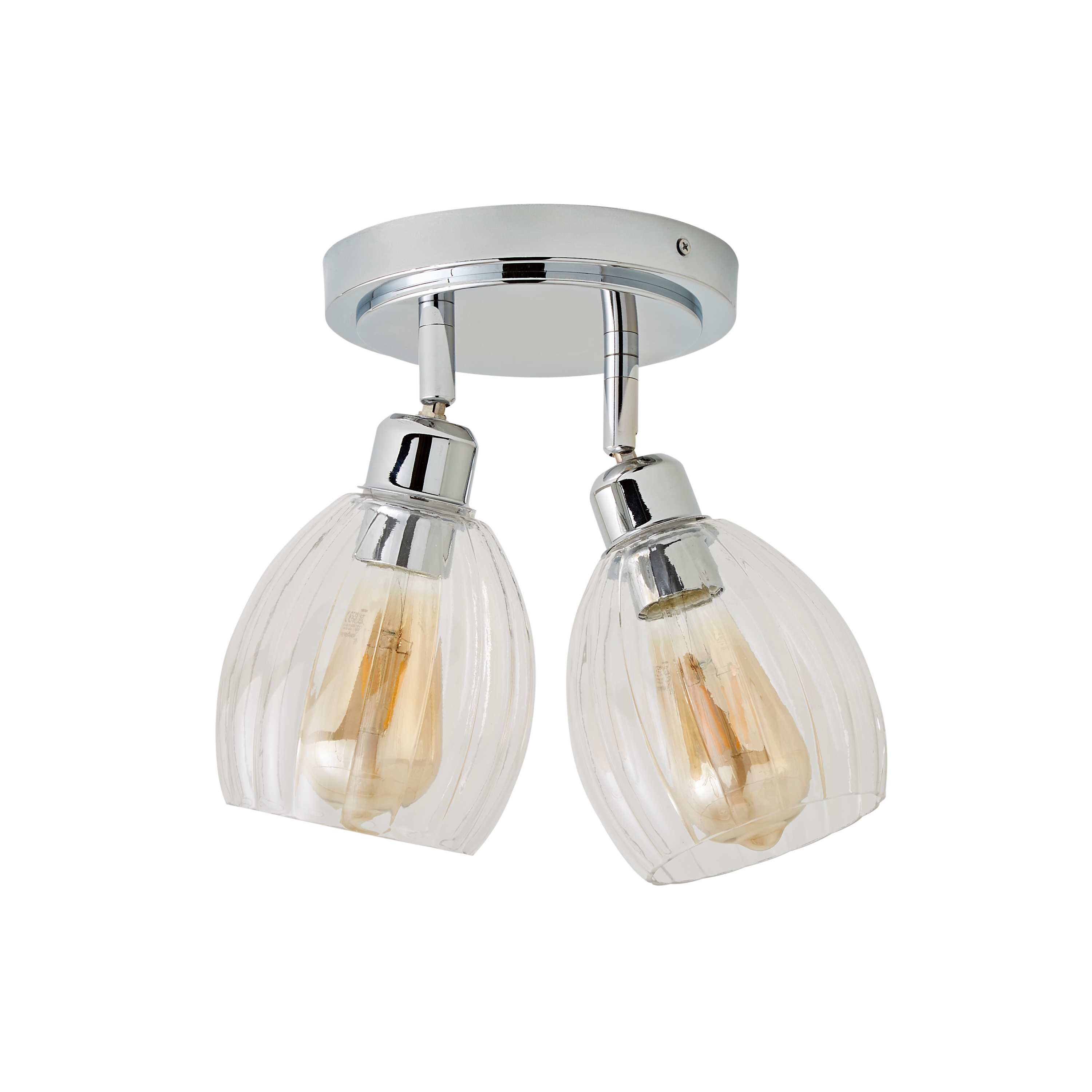 ValueLights Cheltenham 2 Way Ribbed Glass Adjustable Spotlight Flush Ceiling Light in Metallic Silver