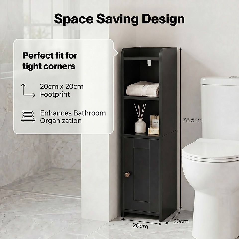 image 1 of Levede Bathroom Cabinet Slim Corner Storage Adjustable Shelves PB MDF Black