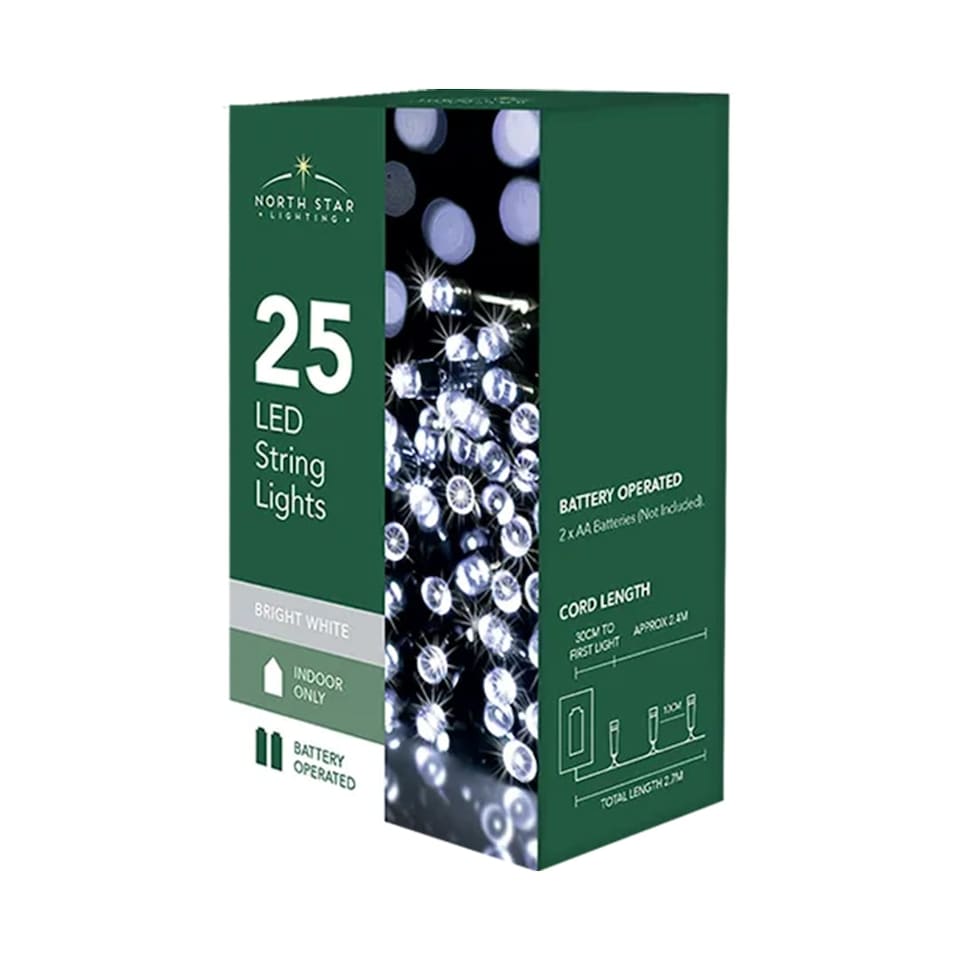 25 Bright White LED Battery Operated String Lights 2.7m - Tesco Groceries