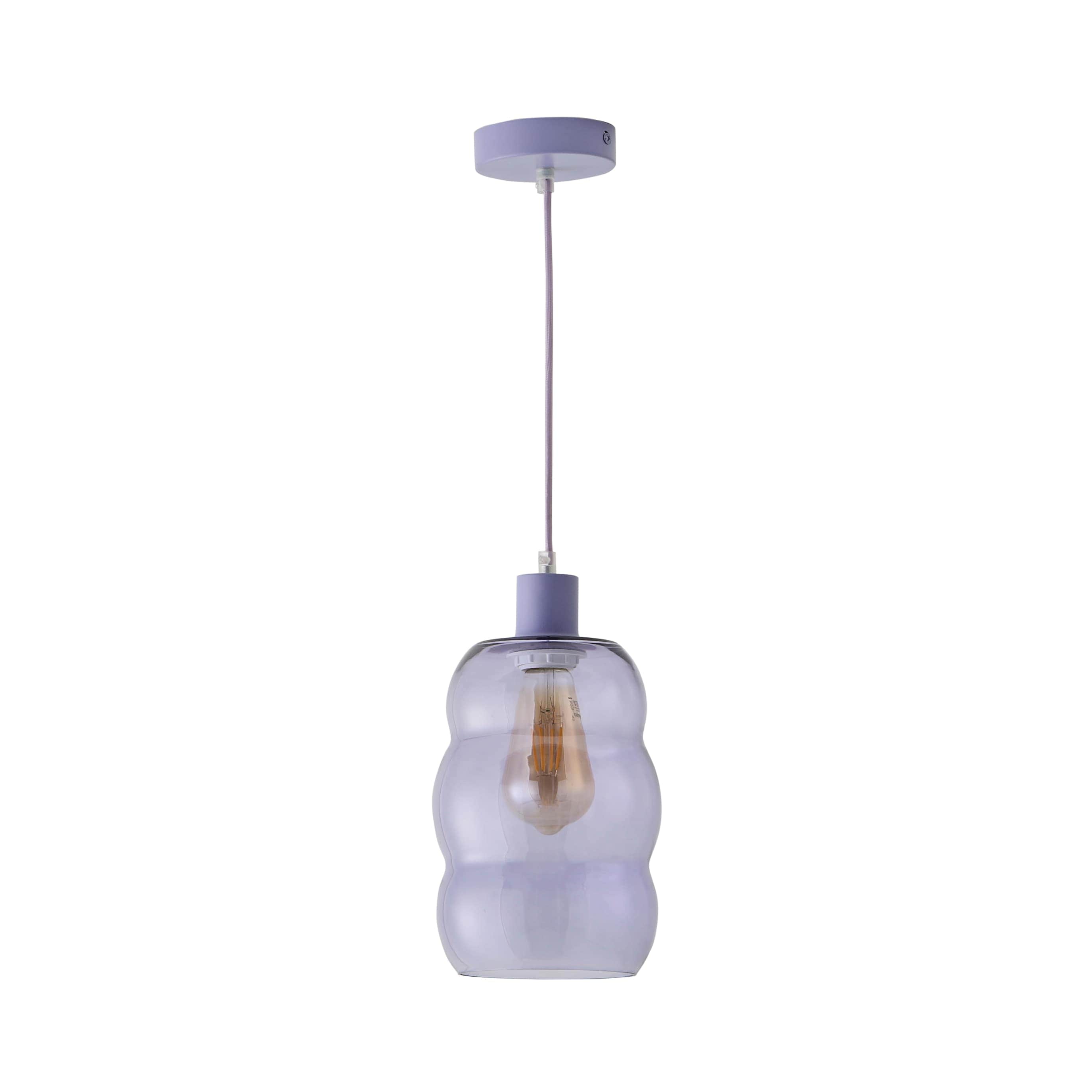 ValueLights Lolly Lilac Glass Bubble Pendant Ceiling Light Purple