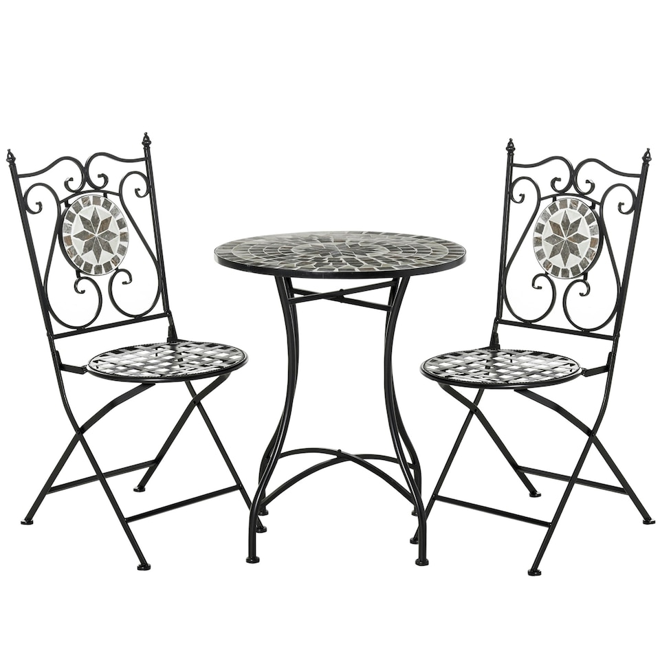 image 1 of Outsunny 3 Pcs Mosaic Tile Garden Bistro Set Outdoor w/ Table 2 Folding Chairs