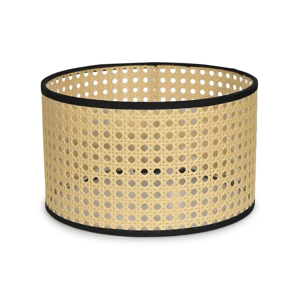 image 1 of ValueLights Small Reni Wood - Cane Natural Drum Floor Lamp Shade | Cream