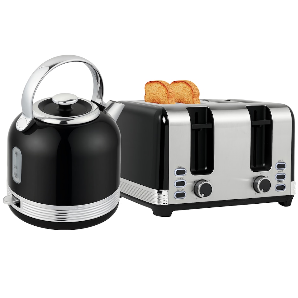 image 1 of HOMCOM Stainless Steel Kettle and Toaster Set, 1.7L 3000W Cordless Fast Boil Kettle, 4 Slice Toaster Kitchen Set with 7 Level Browning Controls, Defrost, Reheat and Crumb Tray, Black