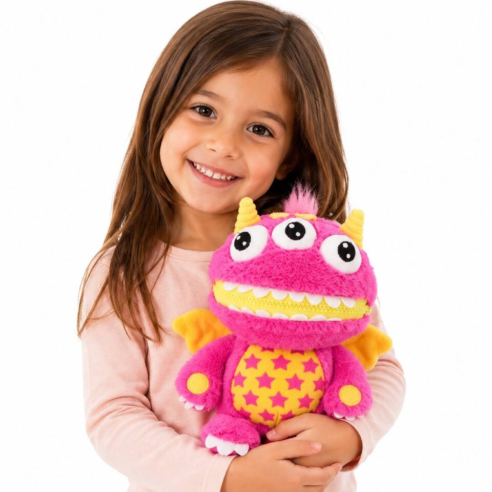 image 1 of Kids Worry Monster Soft Toy Zip Mouth Pocket Plush Comfort Companion Gift Idea Present Cuddly