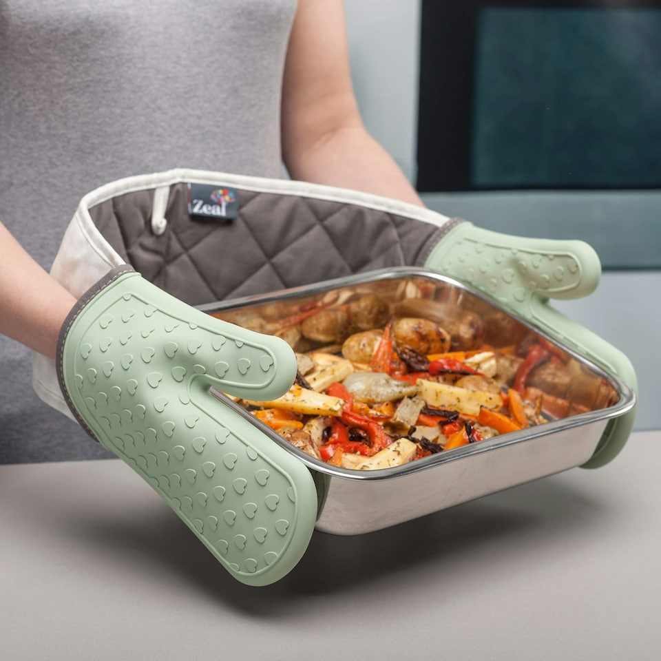 image 1 of Zeal Steam Stop™ Waterproof Silicone Double Oven Glove | Grey | Dark Grey