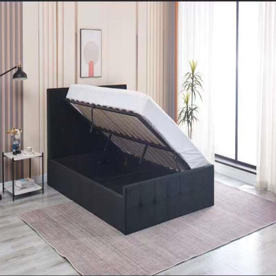 image 1 of Ottoman Storage Bed black 3ft single and 1 mattress velvet cushioned bedroom