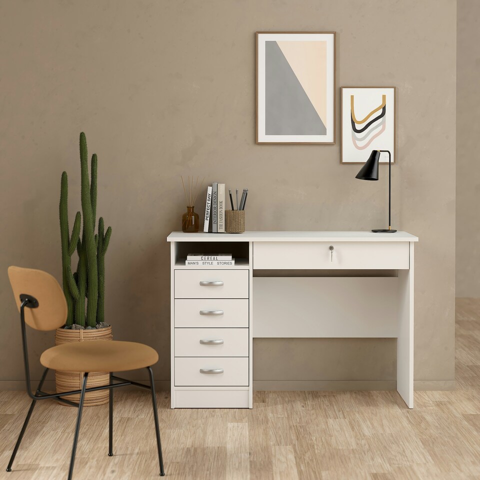 image 1 of Function Plus Desk 5 Drawers in White