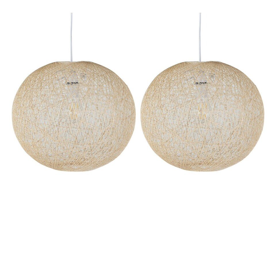 image 1 of Set of 2 Abaca - Natural 14 Globe Ceiling Light Shades" Brown