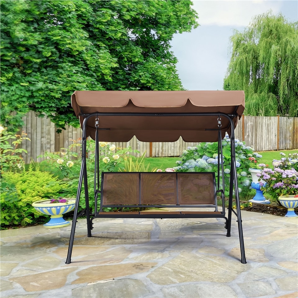 image 1 of Yaheetech 3-Seat Outdoor Patio Swing Chair-Dark Brown | Brown | Dark Brown | 170 cm L × 109 cm W × 153 cm H | 1