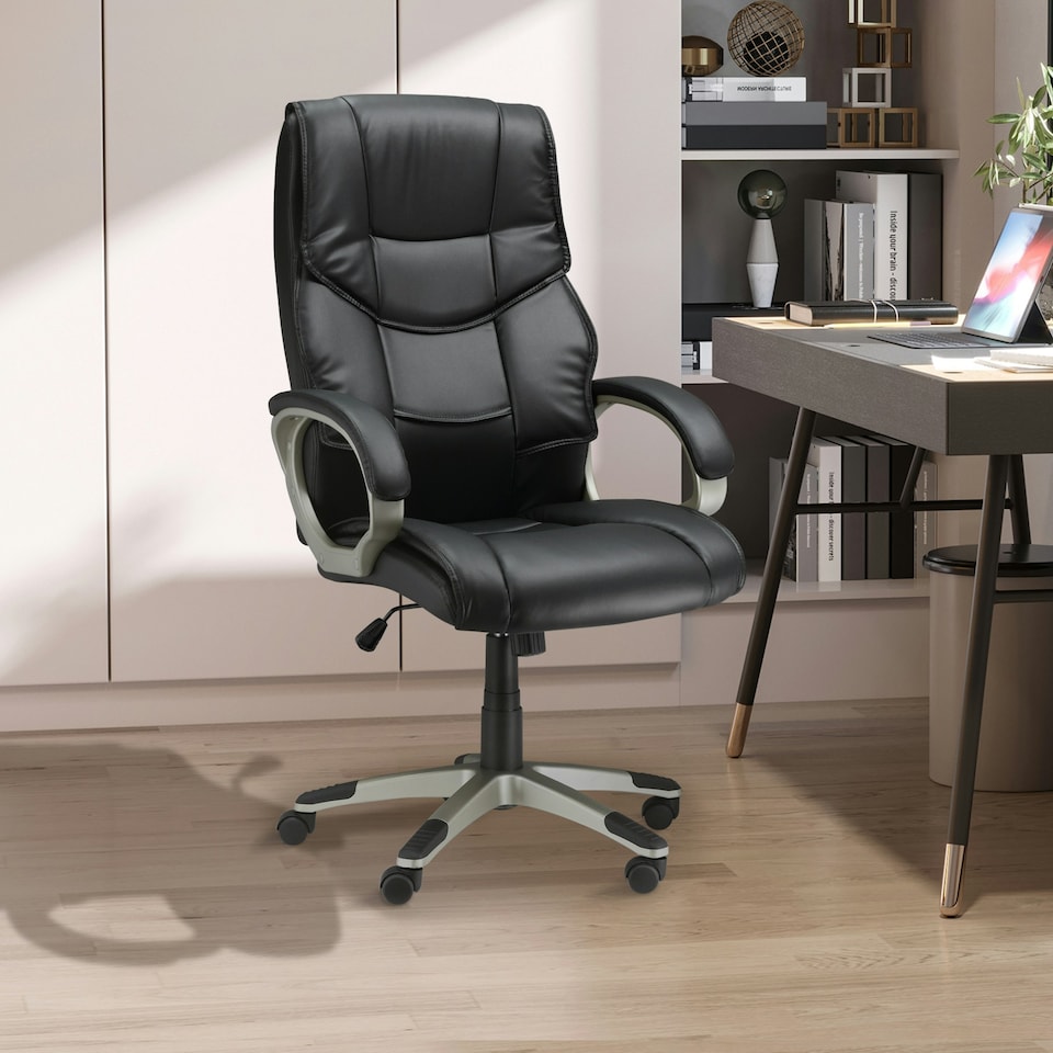 image 1 of HOMCOM Executive Office Chair Faux Leather Computer Desk Chair w/ Wheel Black