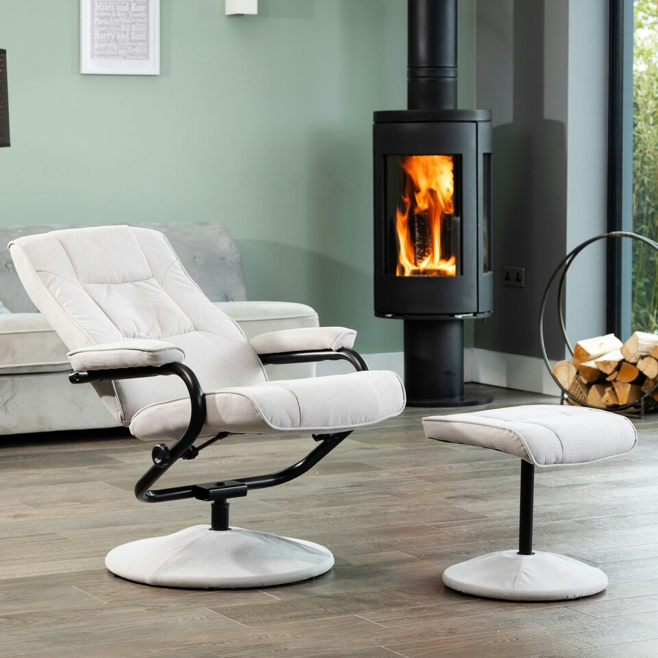 image 1 of Ripley Swivel Recliner and Footstool - Stone