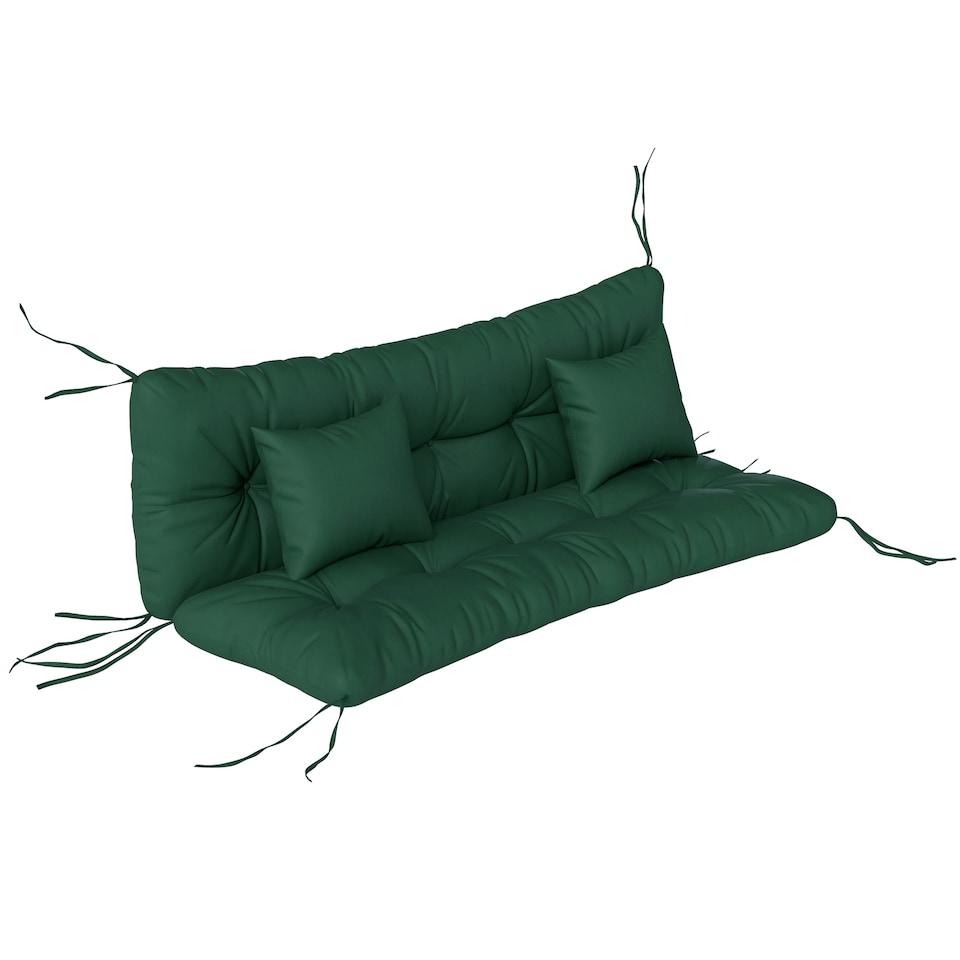 image 1 of Outsunny Outdoor Seat Cushions Back Cushion with 2 Pillows, Seat Pads | Green | Green | Seat cushion: 150x50x10cm, Back cushion: 150x50x10cm, Pillow: 40x30x15cm