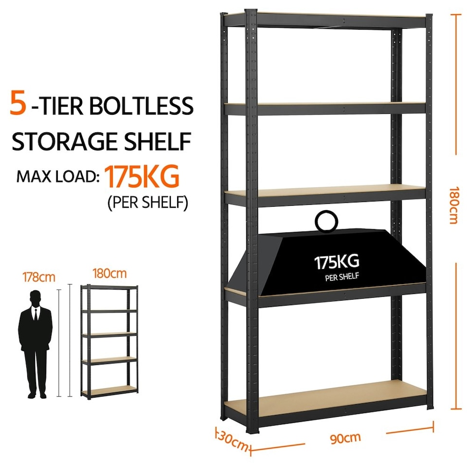 image 1 of Yaheetech 180 cm Tall 5-Shelf Steel Shelving Unit Storage Rack