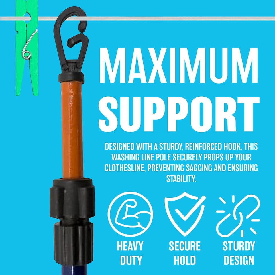 image 1 of Set Of 2 Heavy Duty 2.6m Metal Telescopic Washing Line Pole 8.5ft Diy