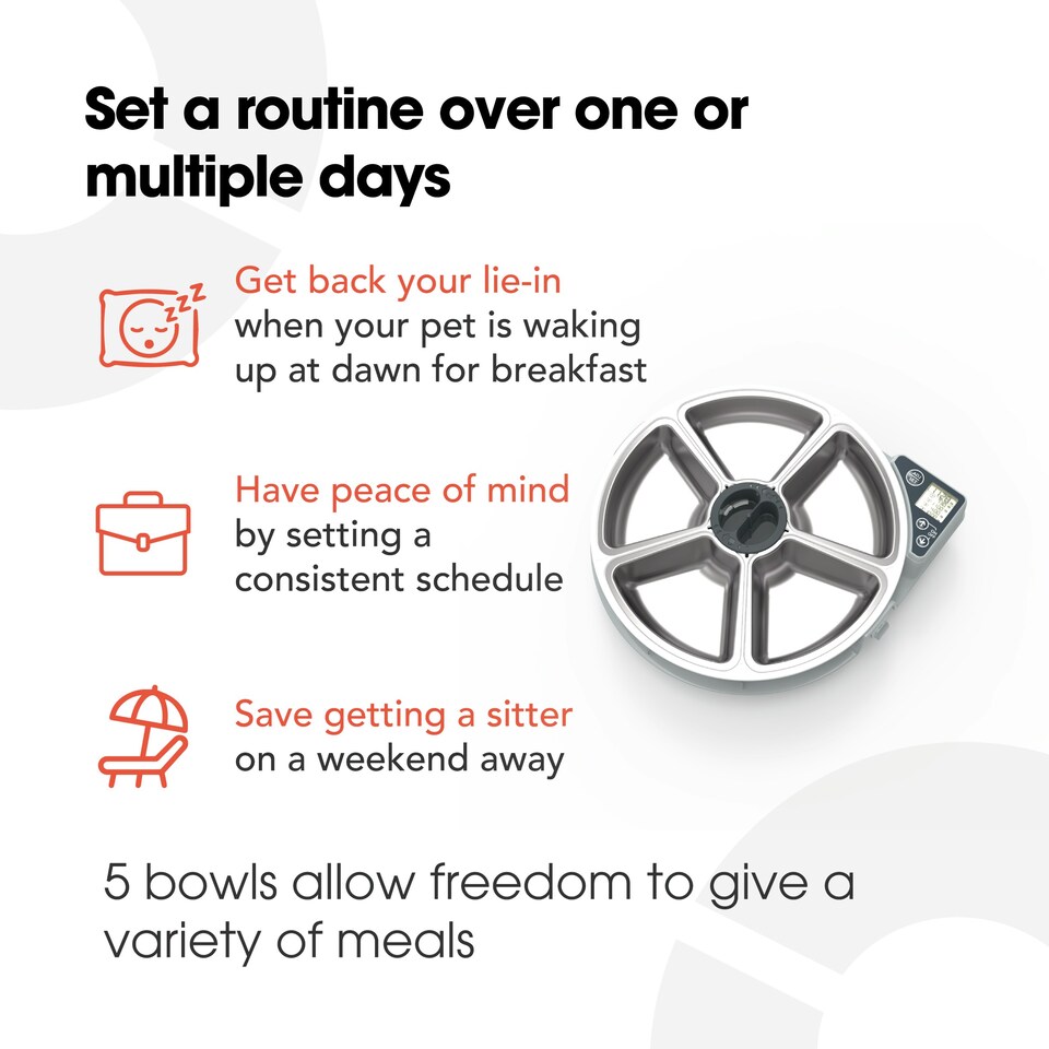 image 1 of Cat Mate Five-meal Automatic Pet Feeder with Stainless Steel Bowl Inserts (C500) - Anthracite Grey Grey