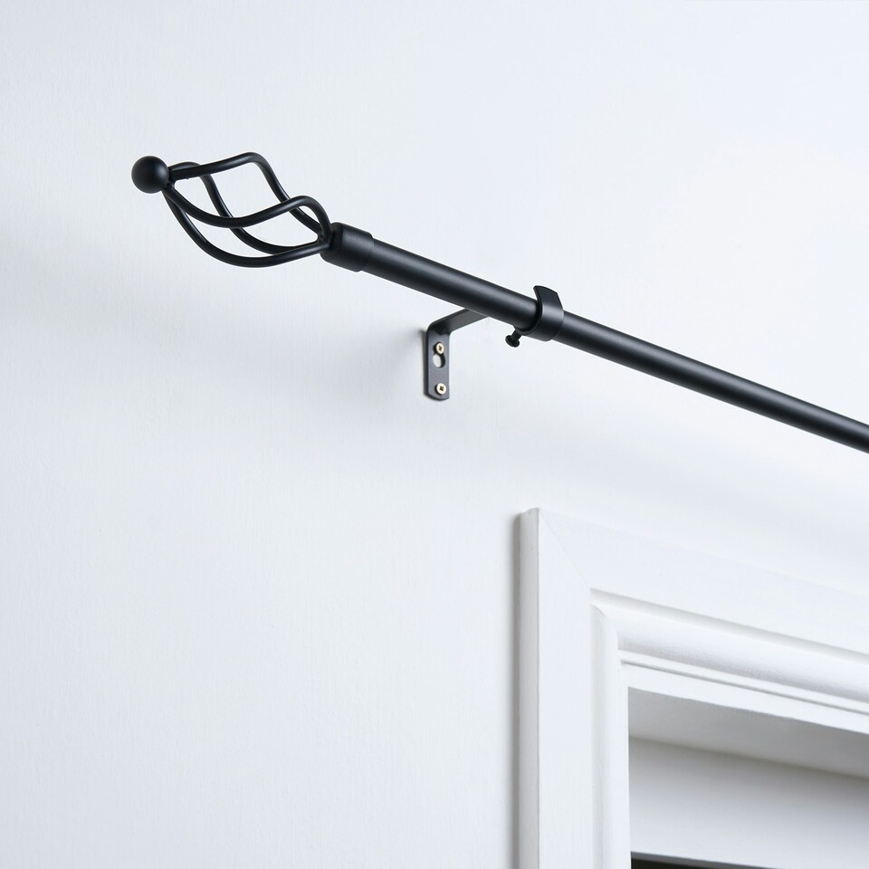 image 1 of OHS Extendable Metal Finial Twist Ends Wall Mounted Rod Fittings Curtain Pole Silver