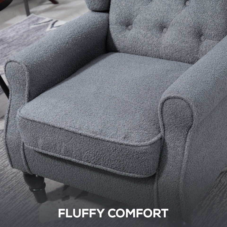 image 1 of HOMCOM Accent Armchair Home Furniture Retro Tufted Club Fabric Grey