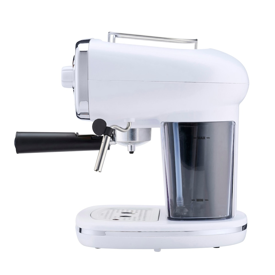 image 1 of Cooks Professional Retro Espresso Machine | 15-Bar Pressure | Steam Wand | Large 1.2L Water Tank | White & Silver
