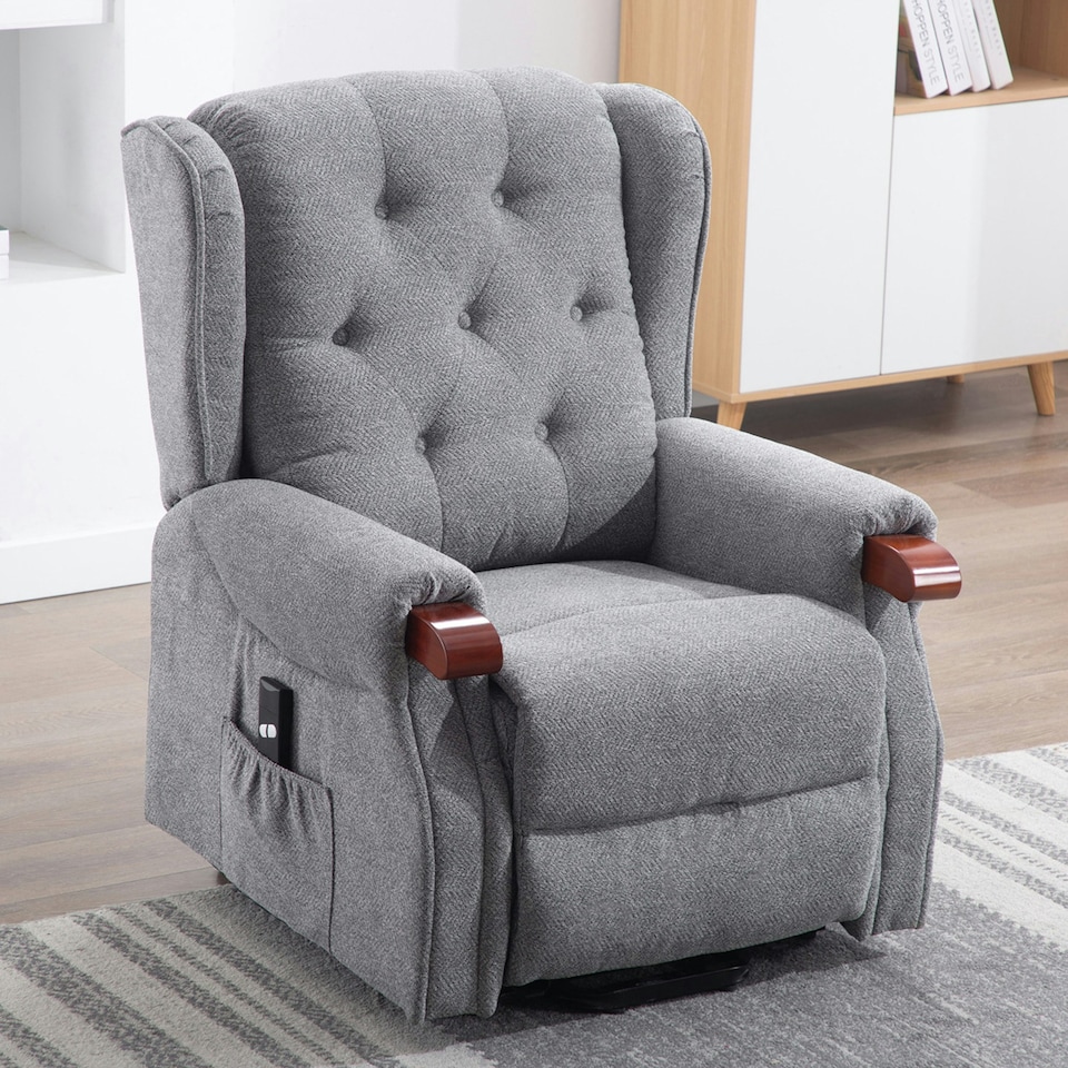 image 1 of Harrogate Single Motor Electric Rise Recliner Fabric Lift Riser Chair (Grey)