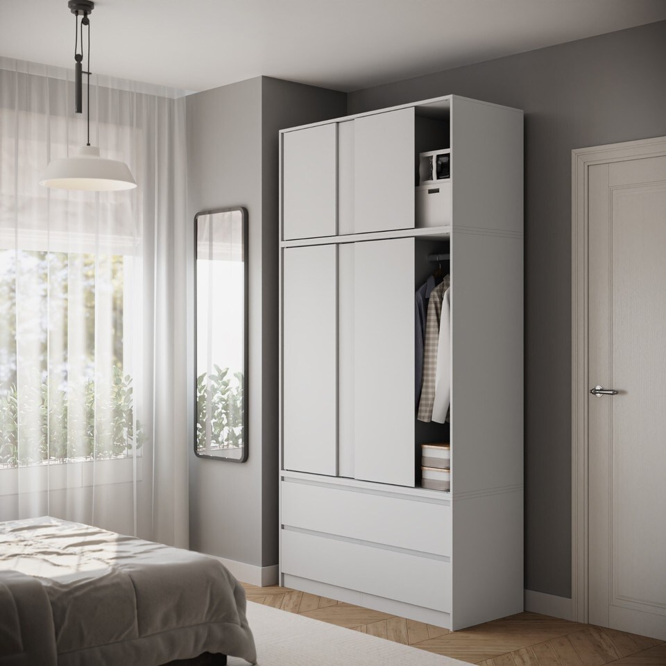 image 1 of 120cm 3 Sliding Doors Children Kids Wardrobe Bedroom Storage Closet Hanging Rail | Multi | White | 1