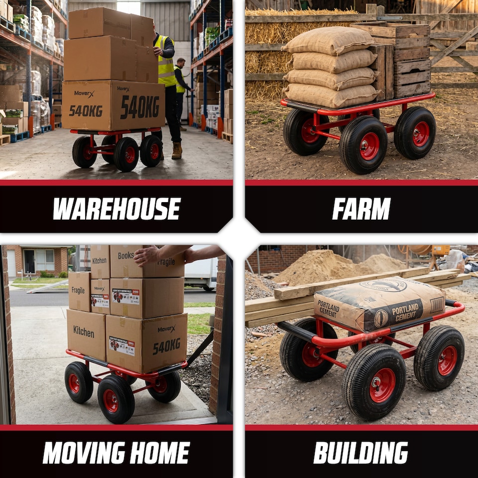 image 1 of MoverX Heavy Duty Furniture Dolly 540kg — 4 Rubber Wheels, Moving Trolley for Appliances, Furniture & Equipment, Red
