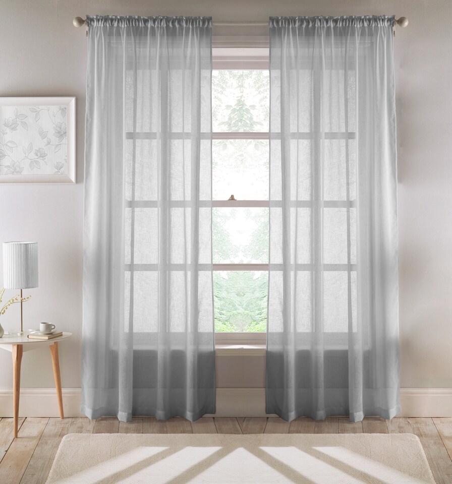 image 1 of Eden Silver 100% Recycled Plain Voile Panel - Pair 140 x 137 cm (55x54")