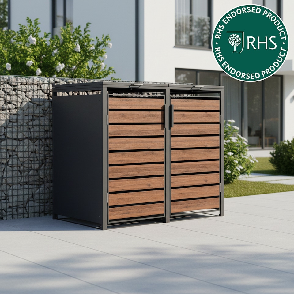image 1 of Trimetals Double Wheelie Bin Store Dark Wood