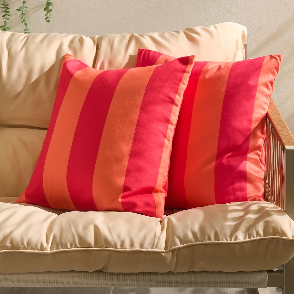 image 1 of OHS 2 x Stripe Garden Cushion Covers Outdoor Water Resistant | Multi | Orange/Pink