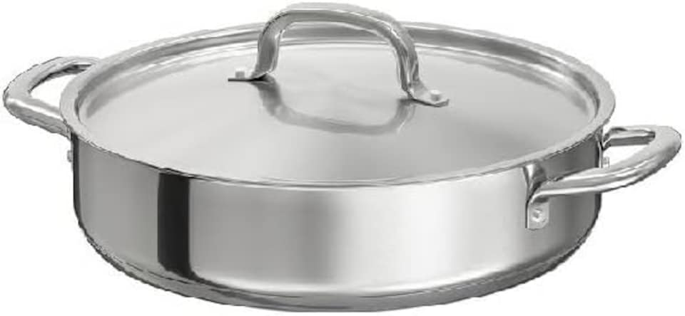image 1 of Triply Stainless Steel Saute Pan 24cm, Nonstick 3-Layer Construction, Induction Compatible, with Steel Lid