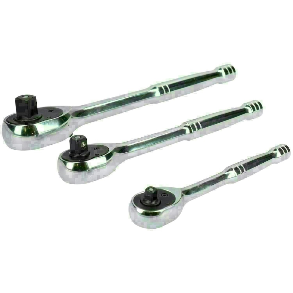 image 1 of 1/4" 3/8" 1/2" Drive Ratchets 72 Teeth Quick Release Socket Drivers 3pc Set