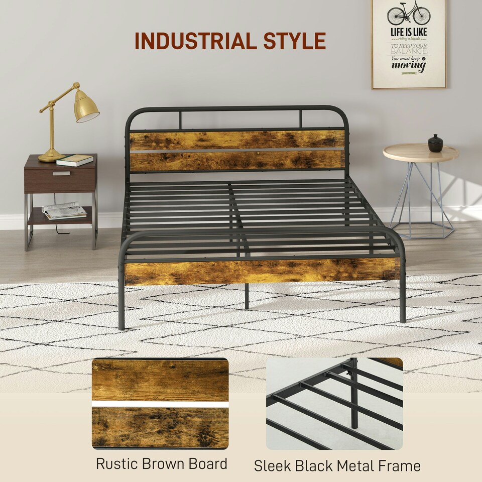 image 1 of HOMCOM King Bed Frame with Headboard, No Box Spring Needed, Brown