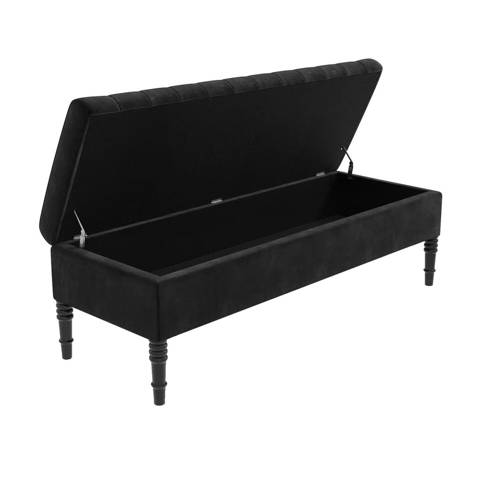 image 1 of Safar Plain 137cm Ottoman Storage Bench - Plush Velvet Shoe Bench - Black Upholstery Footstool with Storage