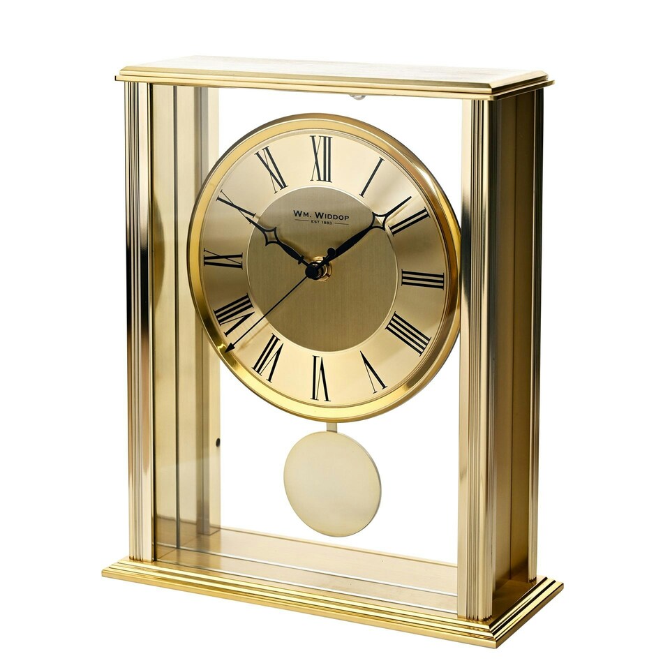 image 1 of Wm.Widdop Gold Mantel Clock With Pendulum Gold