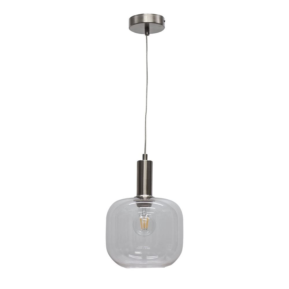 First Choice Lighting Bletch - Clear Glass Satin Nickel Deco Pendant Fitting