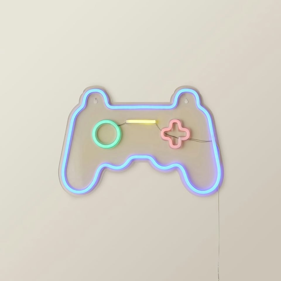 image 1 of ValueLights Games controller Games Controller Neon White Illuminated Decoration and Integrated LED 5W Multicolour Bulb
